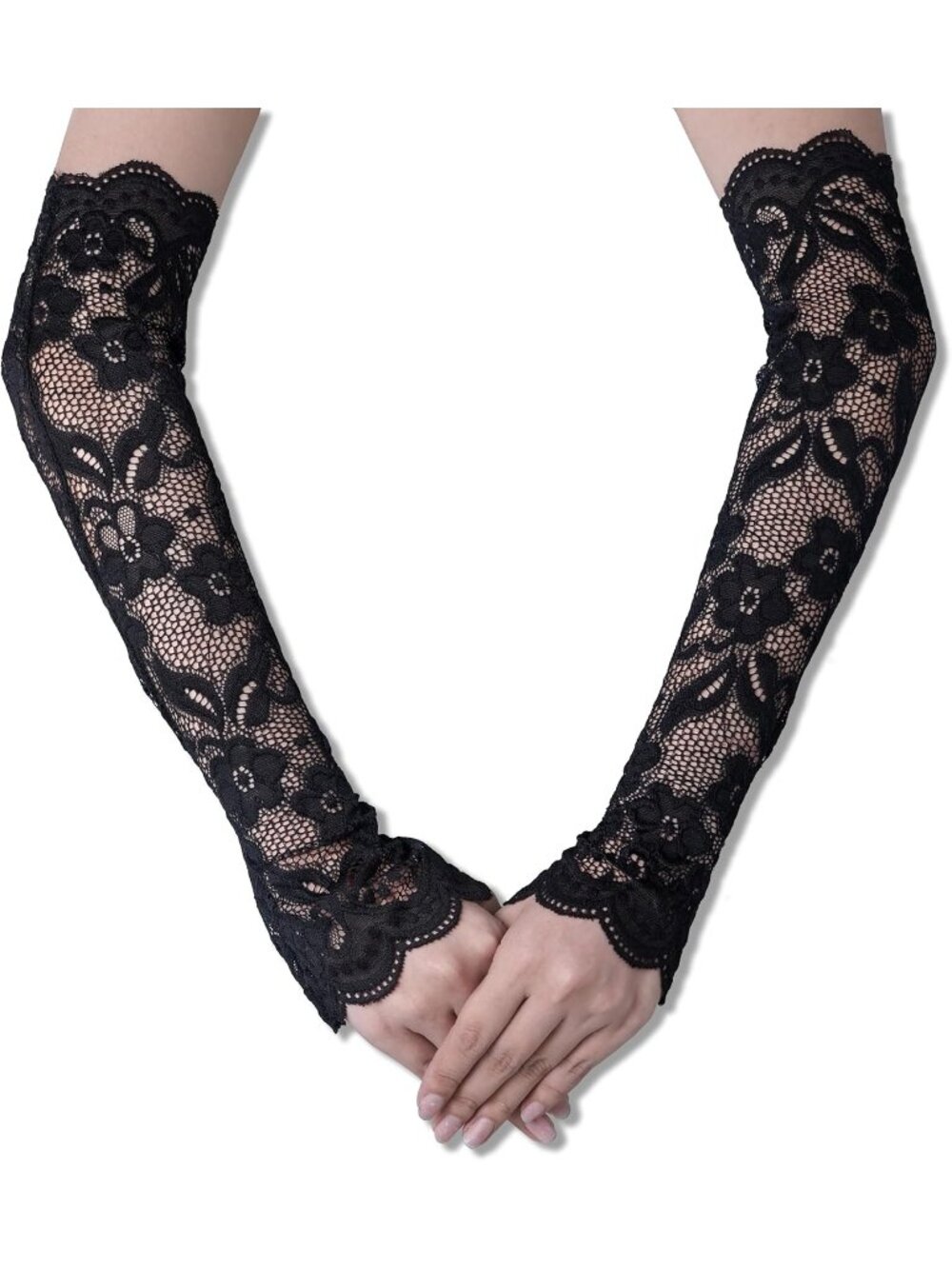 Women Lace Black 1920s Arm Sleeves Classic Bridal Elbow Length Satin Opera Glove